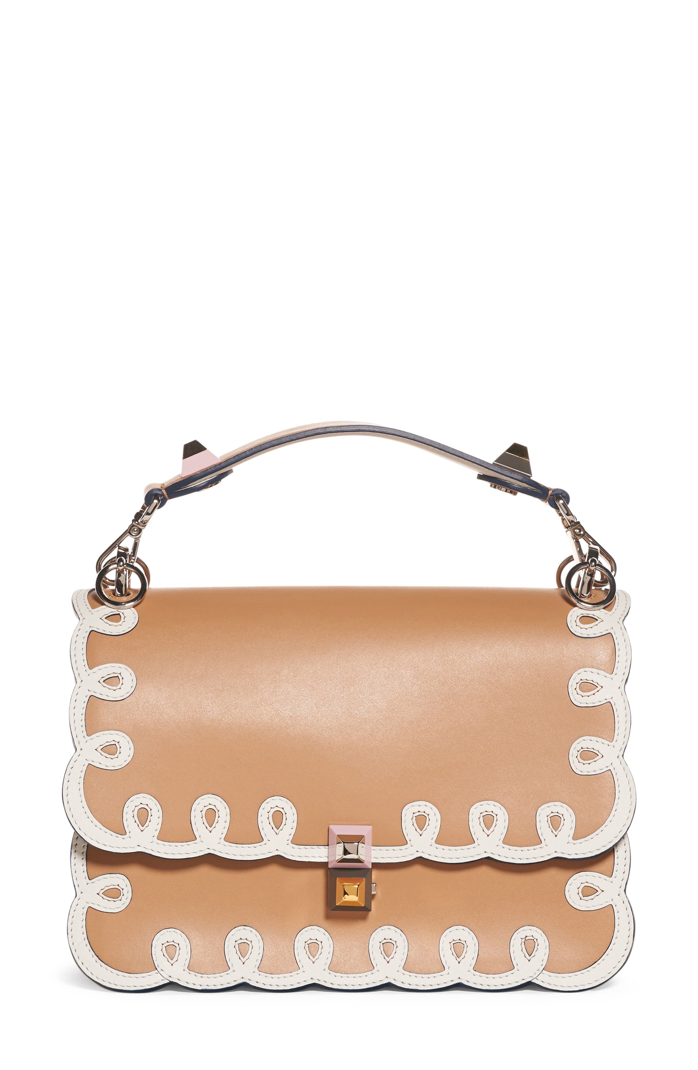 Fendi Kan I Scalloped Leather Shoulder Bag, Main, color, 
