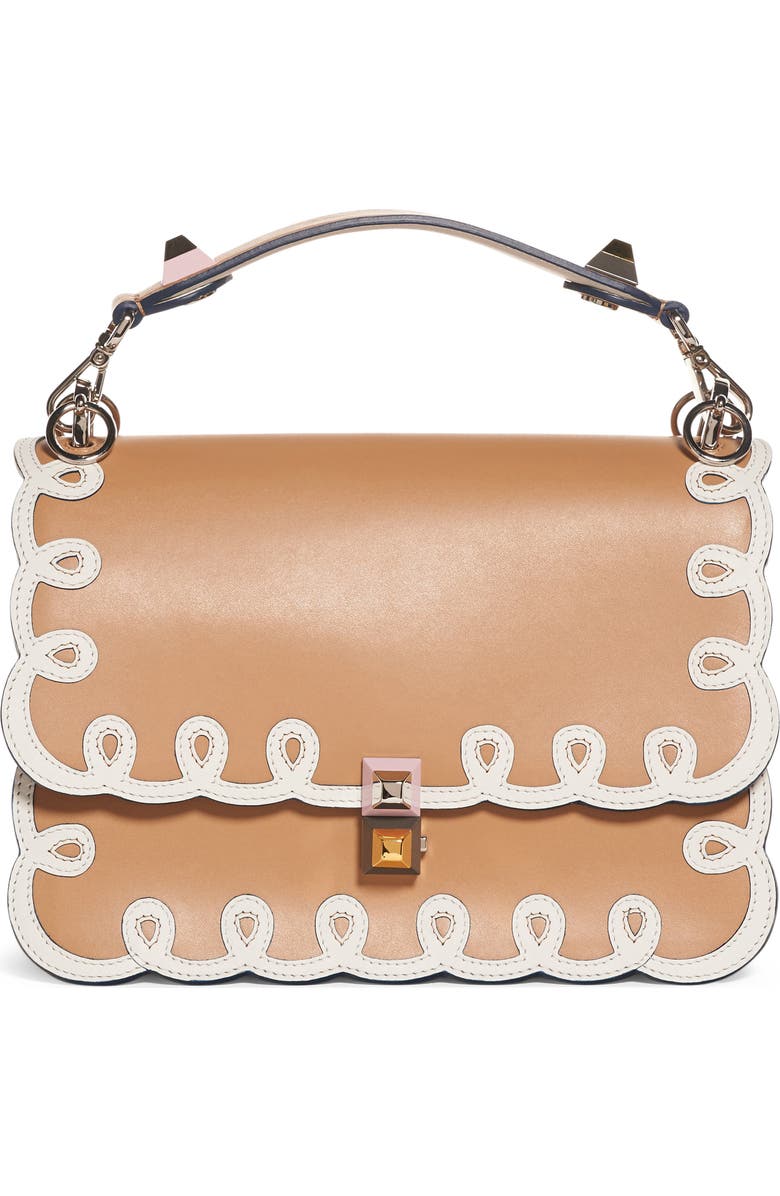 Fendi Kan I Scalloped Leather Shoulder Bag, Main, color,