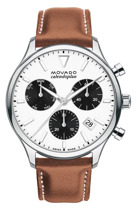 'Heritage' Chronograph Leather Strap Watch, 43mm