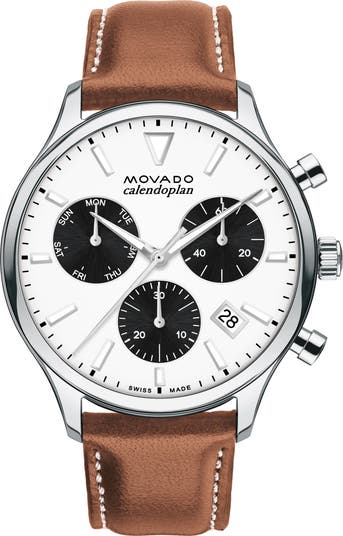 'Heritage' Chronograph Leather Strap Watch, 43mm