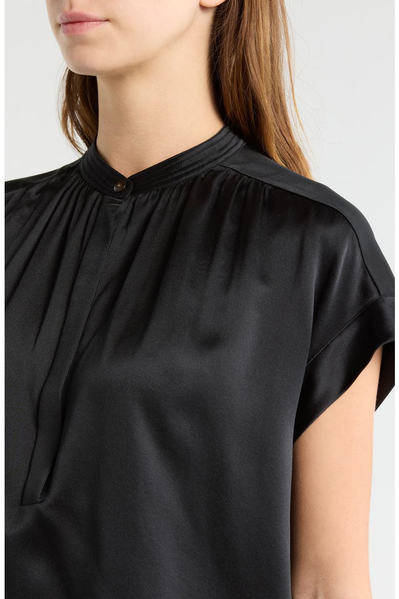 Shirred Detail Silk Top, Alternate, color, BLACK