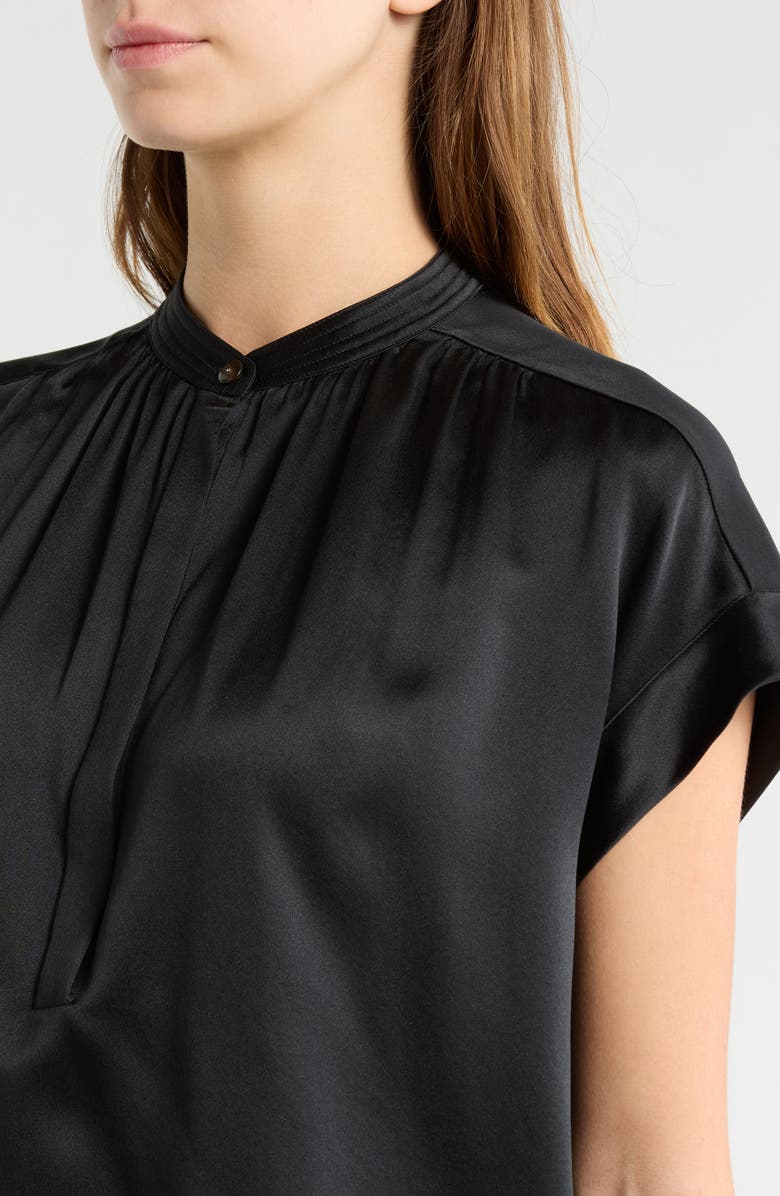 Vince Shirred Detail Silk Top, Alternate, color, Black