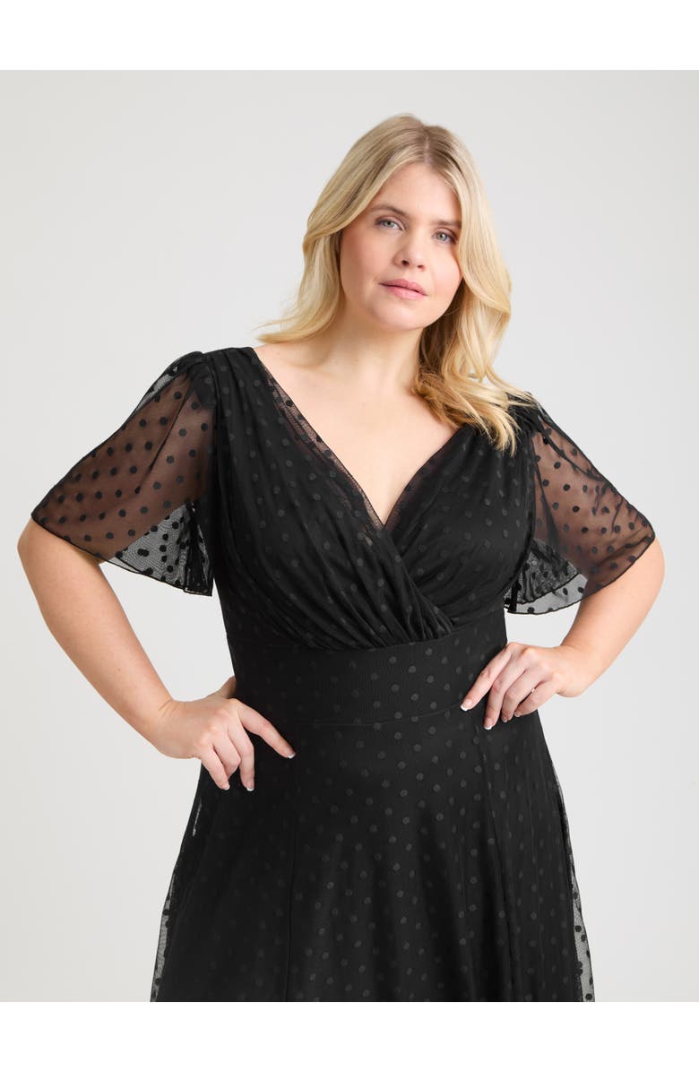 Scarlett & Jo Isabelle Spot Angel Sleeve Maxi Dress, Alternate, color, Black Dobby Spot