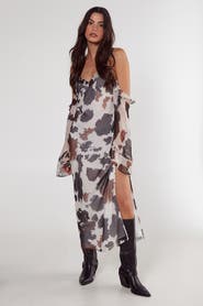 NASTY GAL Cold Shoulder Bias Cut Split Maxi Dress