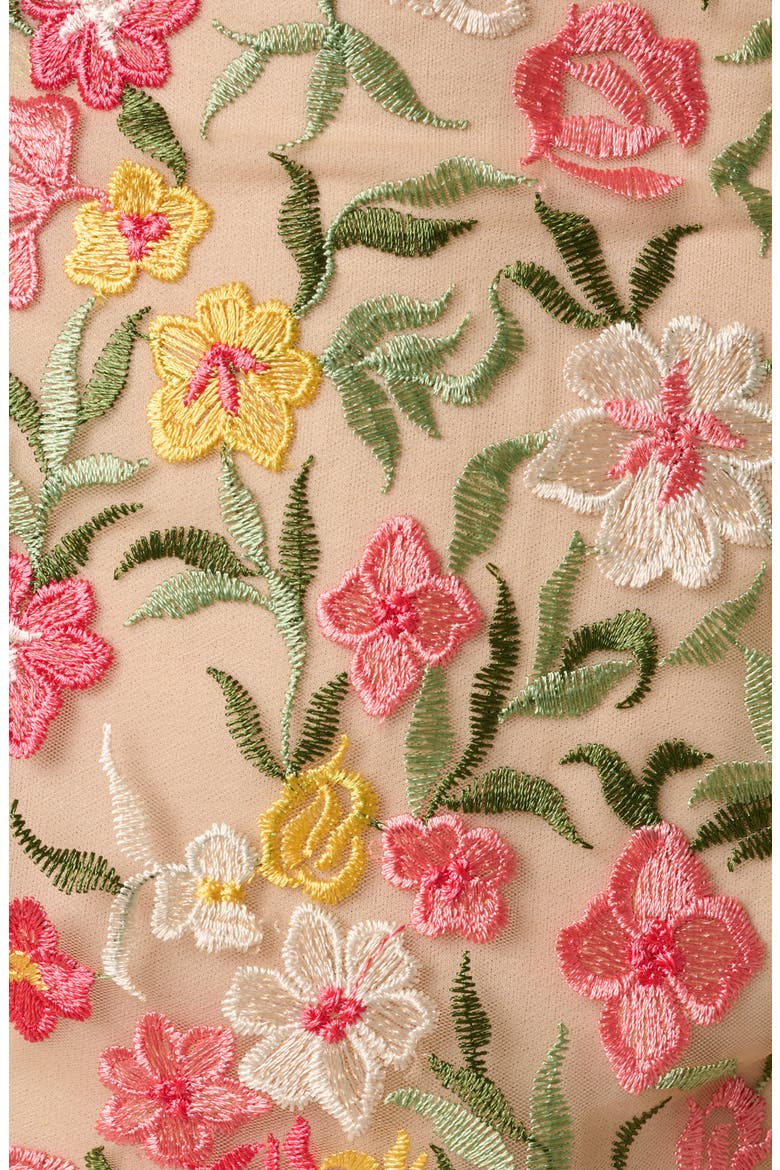 Floral Embroidered Illusion Sheath Dress, Alternate, color, CORAL MULTI