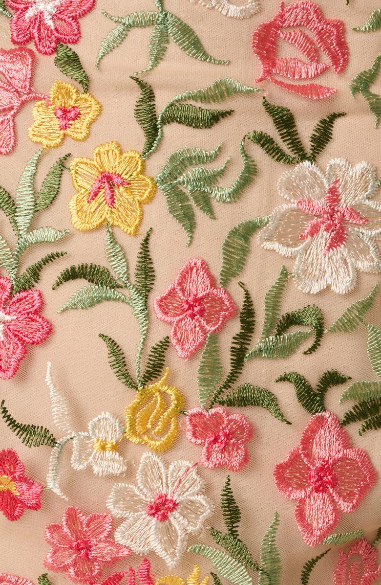 Adrianna Papell Floral Embroidered Illusion Sheath Dress, Alternate, color, Coral Multi