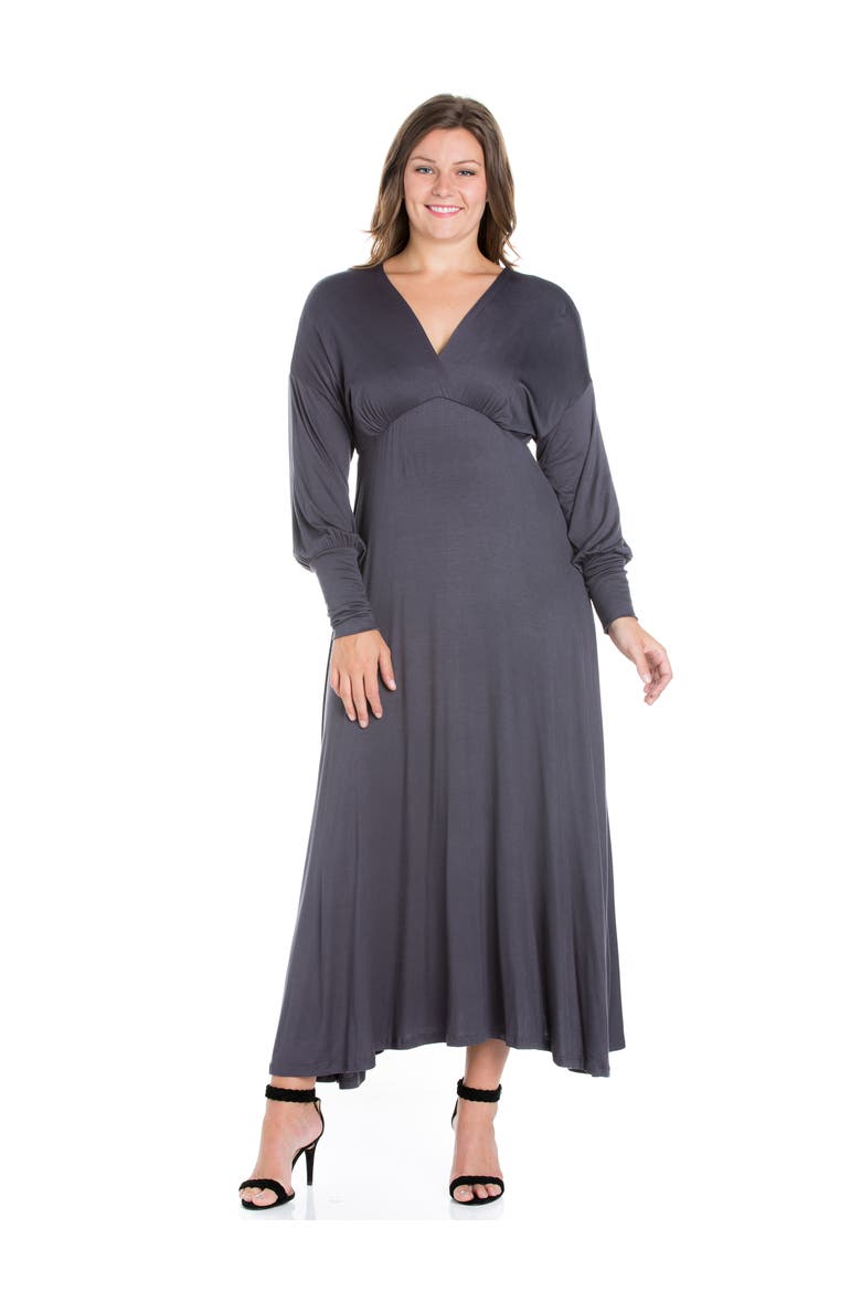Plus Size V-Neck Long Sleeve Maxi Dress, Main, color, Charcoal