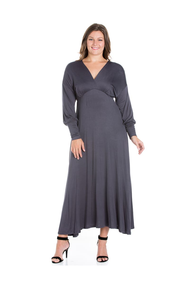 24seven Comfort Apparel Plus Size V-Neck Long Sleeve Maxi Dress, Main, color, Charcoal