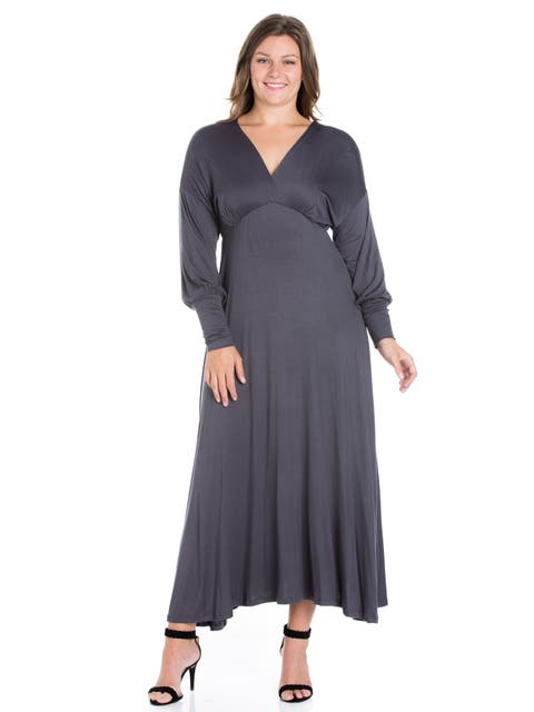 Plus Size V-Neck Long Sleeve Maxi Dress
