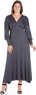 24seven Comfort Apparel Plus Size V-Neck Long Sleeve Maxi Dress