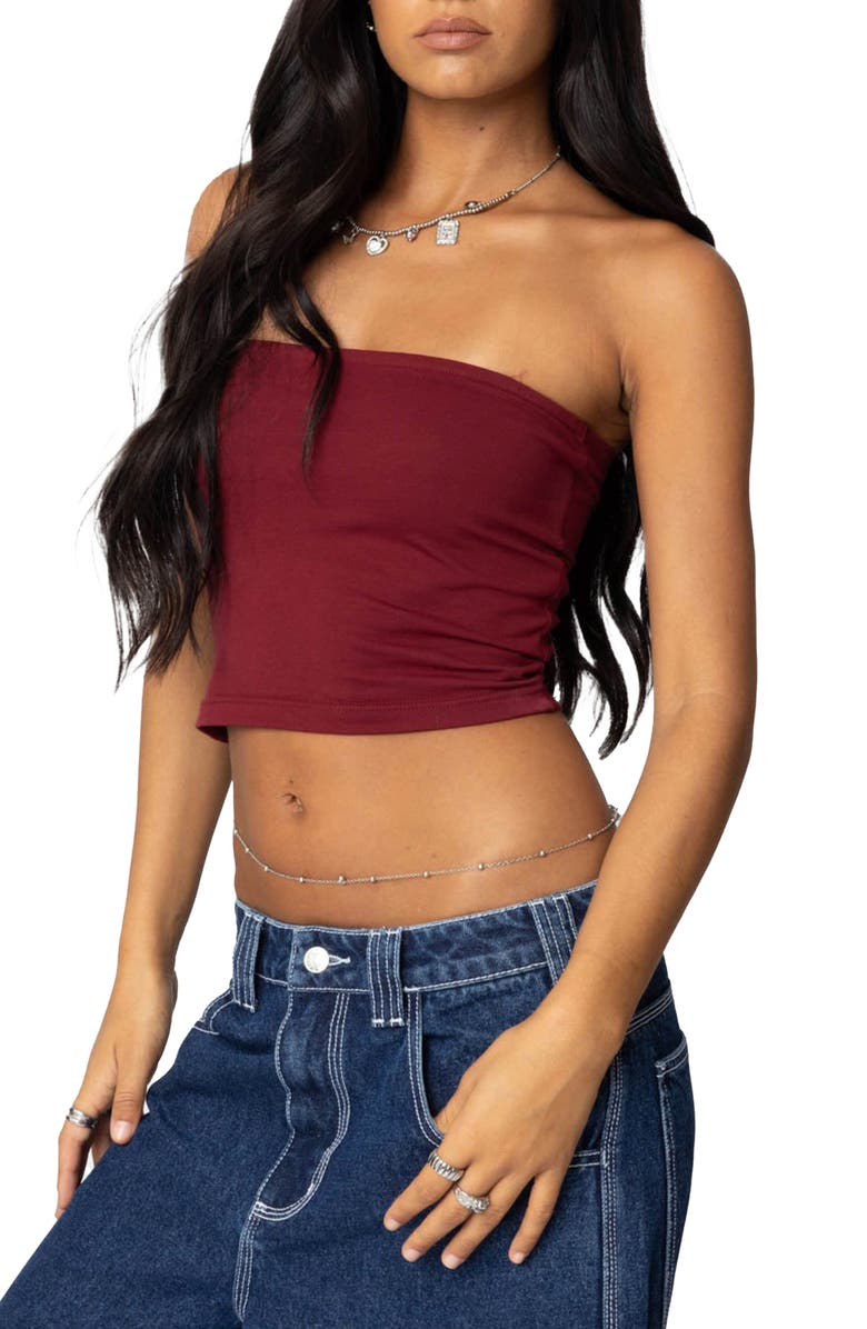 EDIKTED Basic Crop Tube Top, Alternate, color, Burgundy