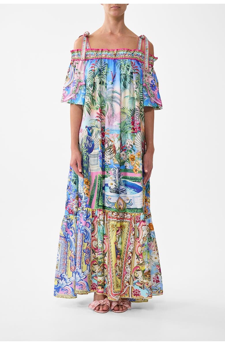 Camilla Long Off Shoulder Frill Dress With Straps Spirit Of Santa Maria, Main, color, Spirit Of Santa Maria