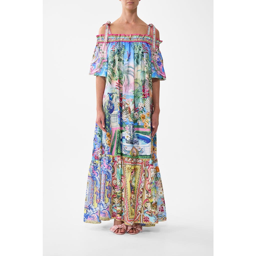 Camilla Long Off Shoulder Frill Dress With Straps Spirit Of Santa Maria In Multi