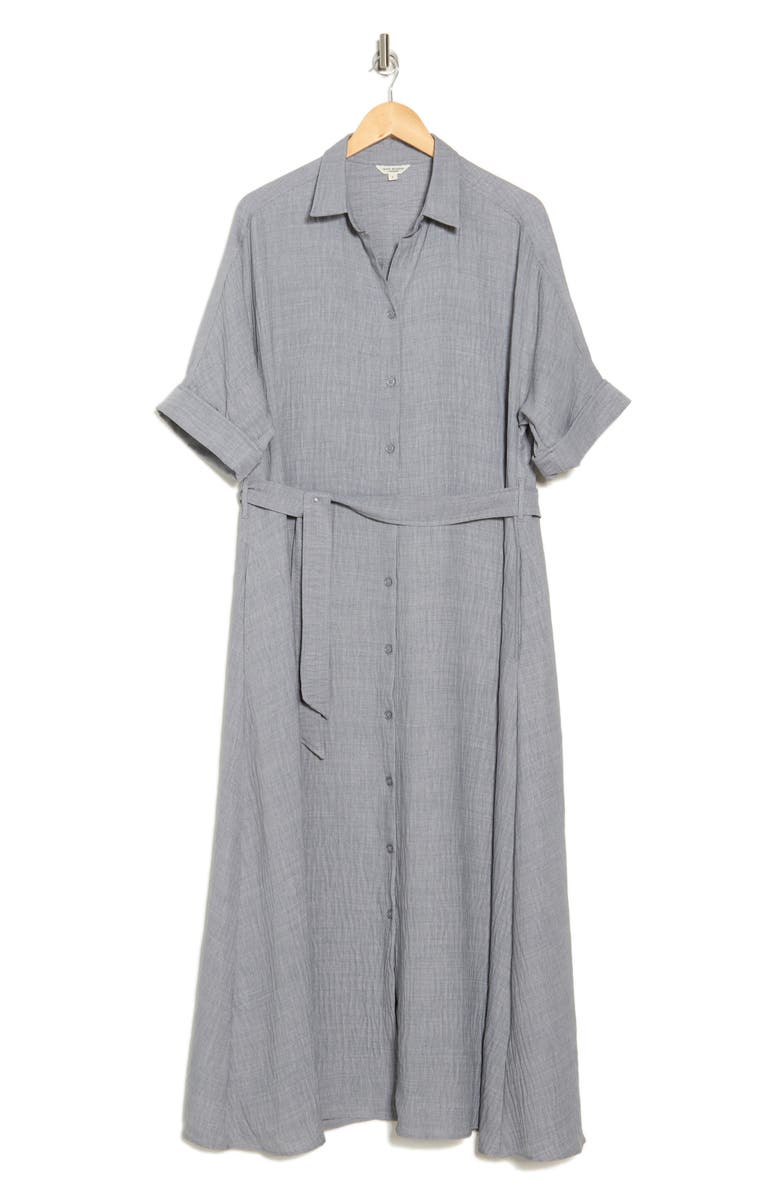 MAX STUDIO Short Sleeve Textured Maxi Shirtdress, Alternate, color, Heather Grey