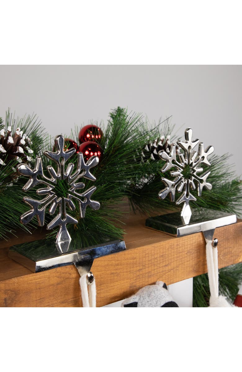 Northlight Set of 2 Solid Silver Snowflake Cutout Christmas Metal Stocking Holders 6.5", Alternate, color, 