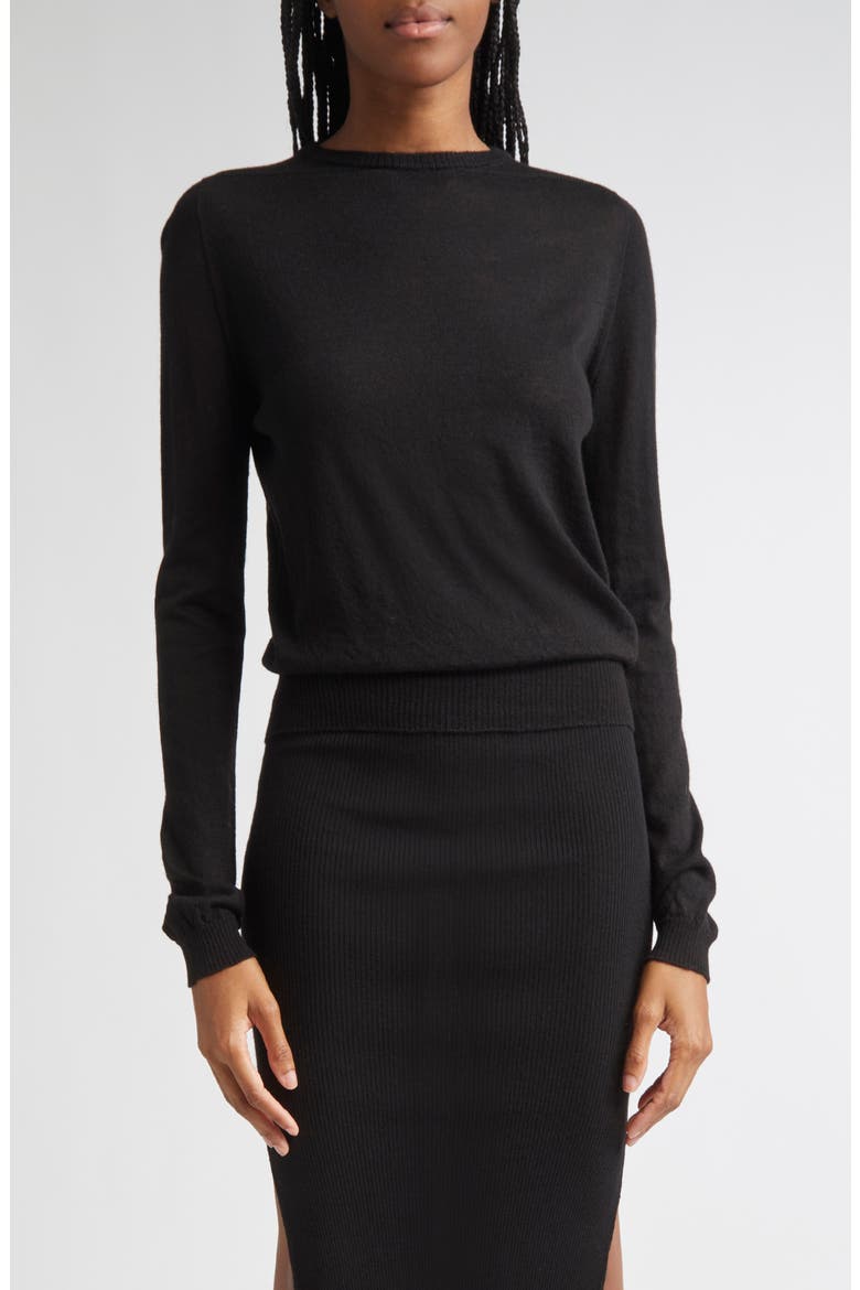 Biker Level Virgin Wool Crewneck Sweater, Main, color, BLACK