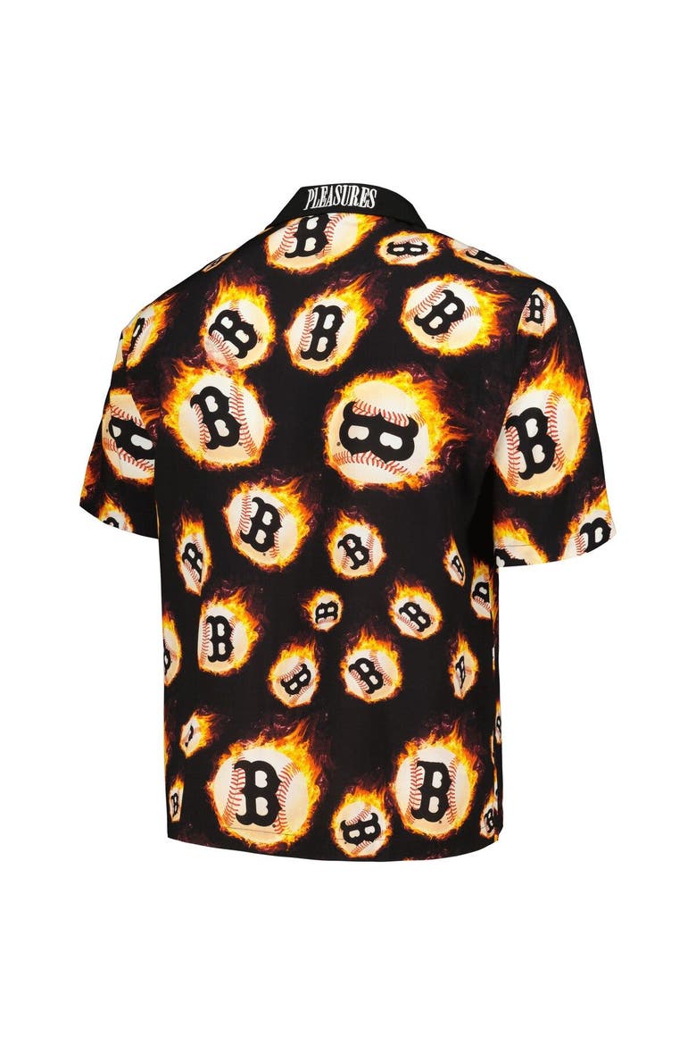 Men's PLEASURES  Black Boston Red Sox Flame Fireball Button-Up Shirt, Alternate, color, Black