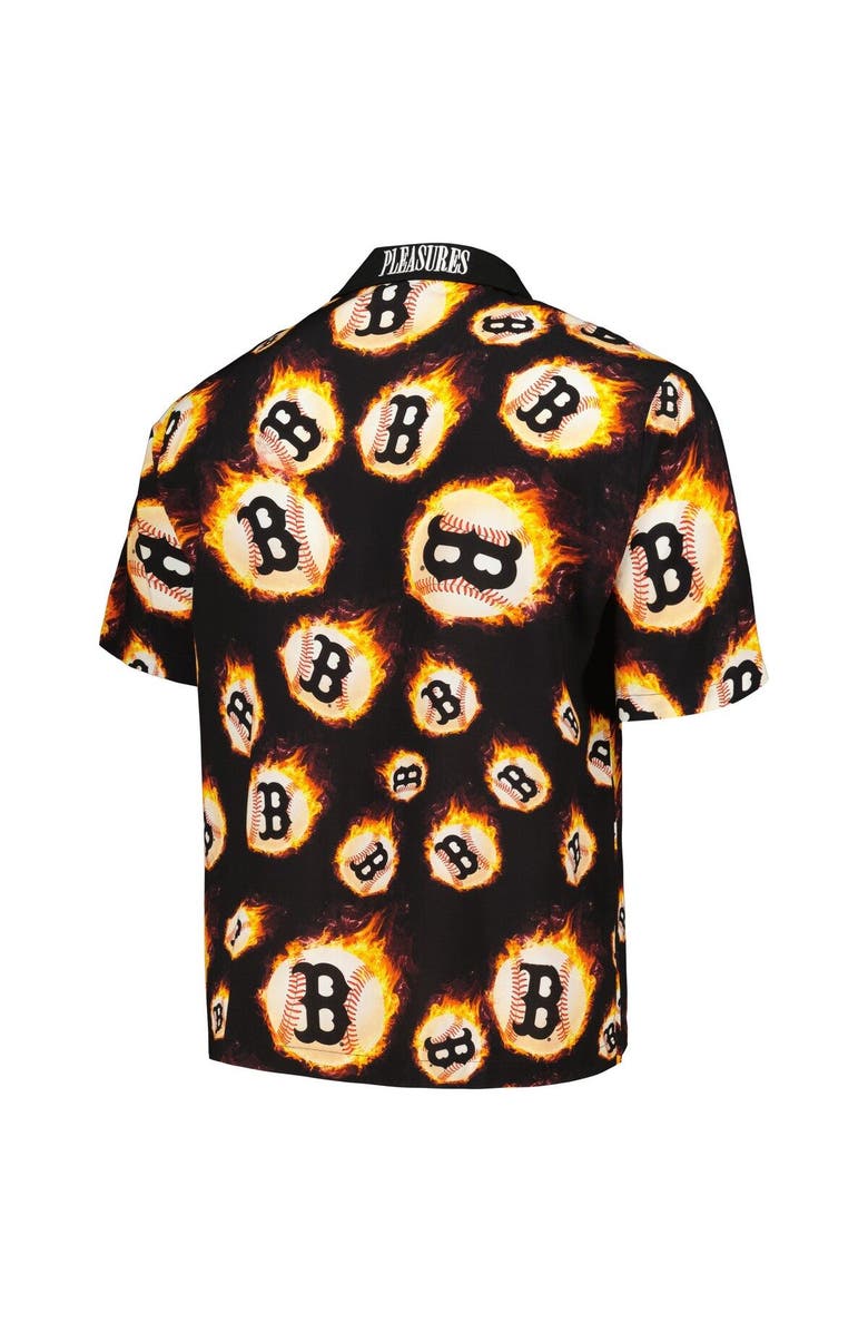 PLEASURES Men's PLEASURES Black Boston Red Sox Flame Fireball Button-Up Shirt, Alternate, color, Black