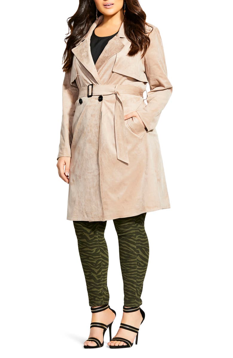 City Chic Faux Suede Trench Coat, Main, color, 