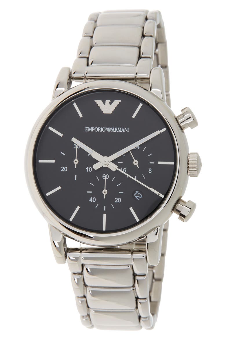 Men's Chronograph Black Dial Watch, 43mm, Main, color, SILVER