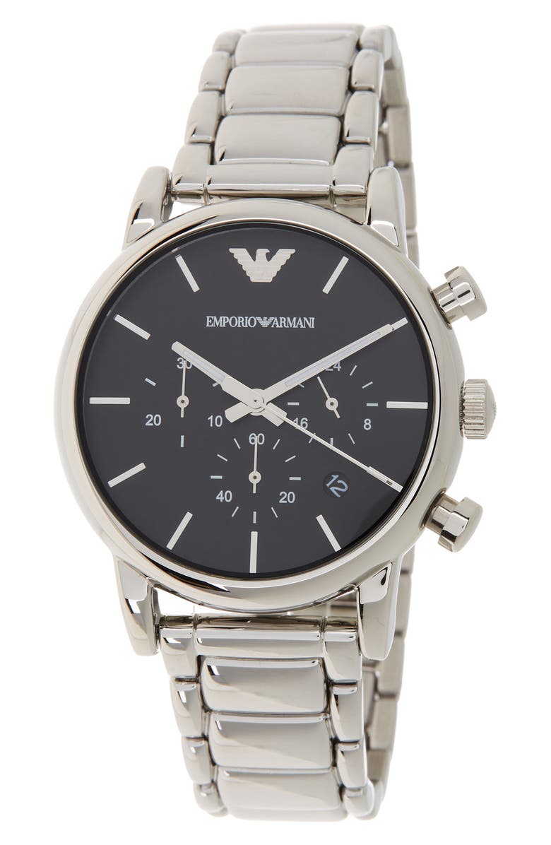 Emporio Armani Men's Chronograph Black Dial Watch, 43mm, Main, color, Silver