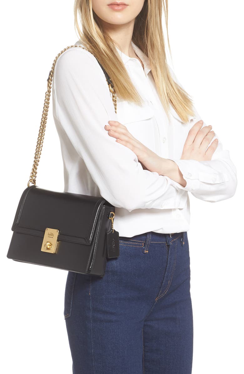 COACH Hutton Leather Shoulder Bag, Alternate, color,