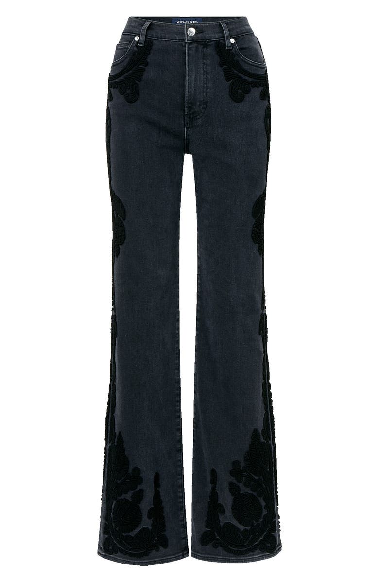 Veronica Beard Crosbie Paisley Embroidered High Waist Wide Leg Jeans, Alternate, color,
