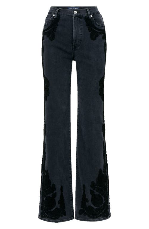 Veronica Beard Crosbie Paisley Embroidered High Waist Wide Leg Jeans In Black