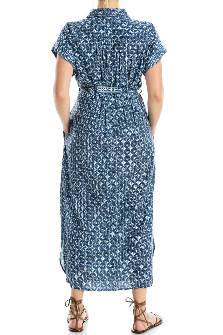 Short Sleeve Tie Waist Shirtdress, Alternate, color, NAVY/ CREAM