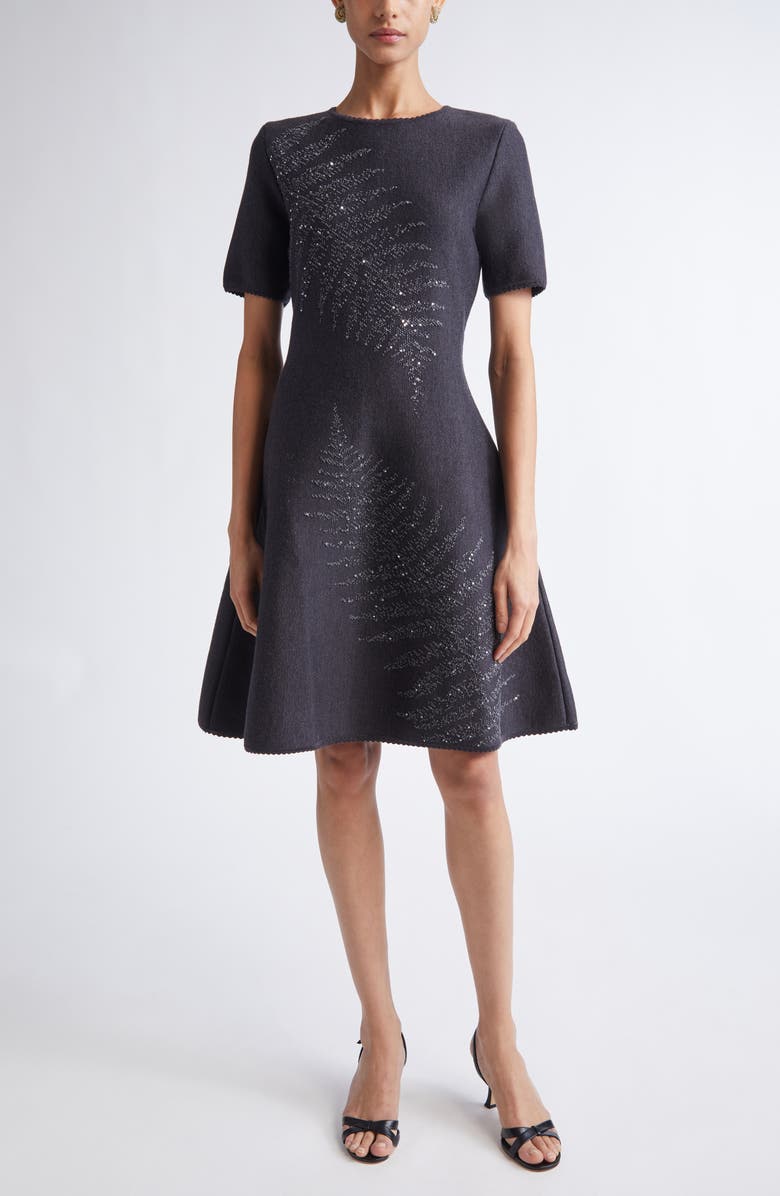Oscar de la Renta Fern Sequin Embroidered Fit & Flare Dress, Main, color, Charcoal