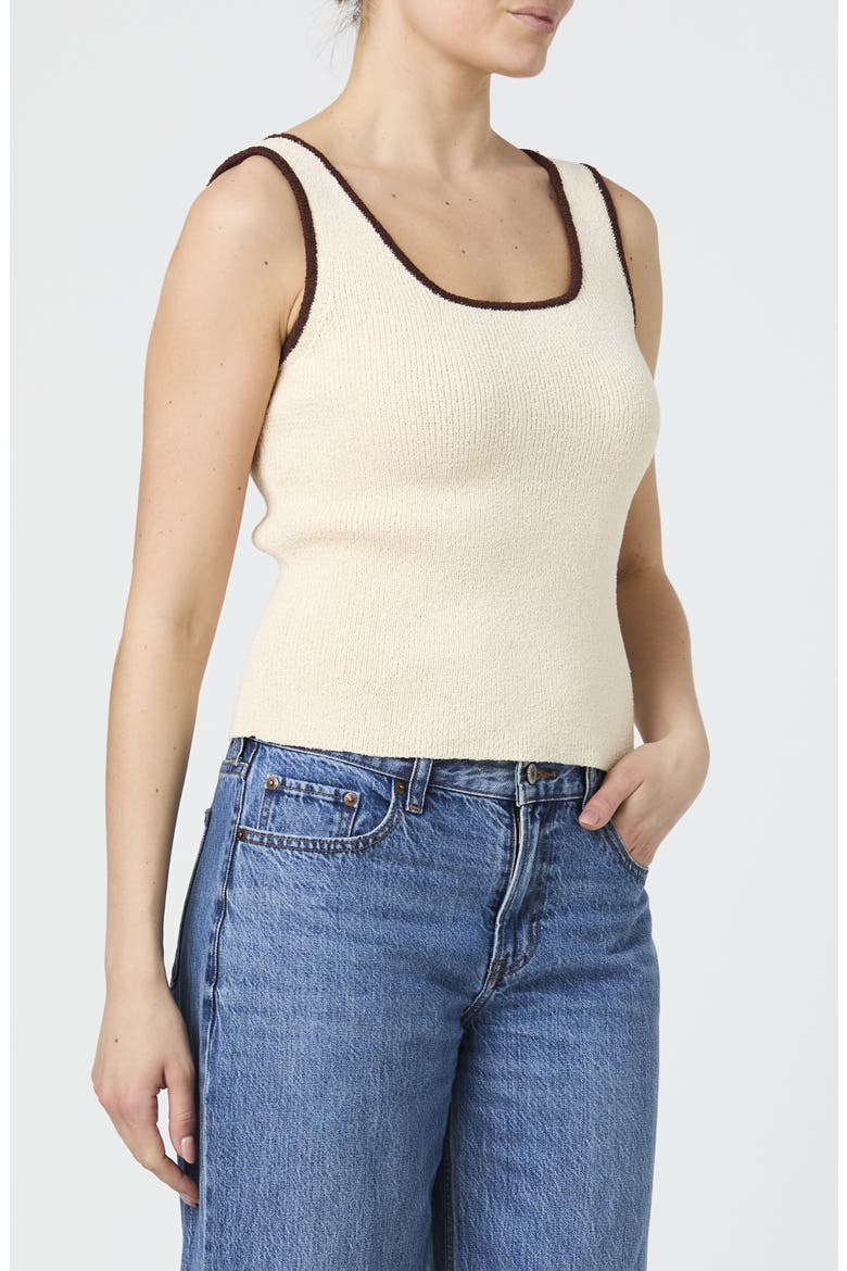 Contrast Trim Sweater Tank, Alternate, color, ECRU/ CAFE STRIPE