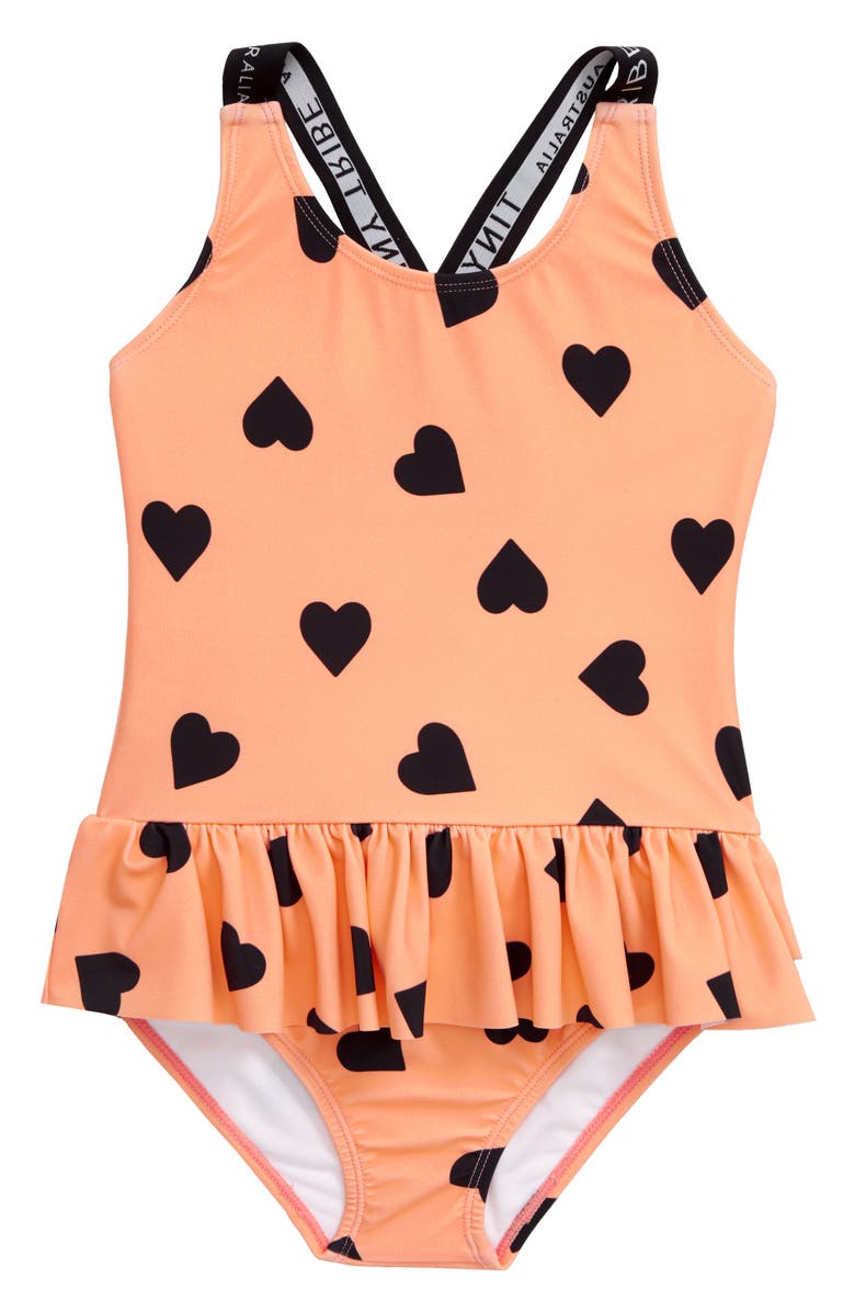 TINY TRIBE Heart Frill Skirted One-Piece Swimsuit, Main, color,