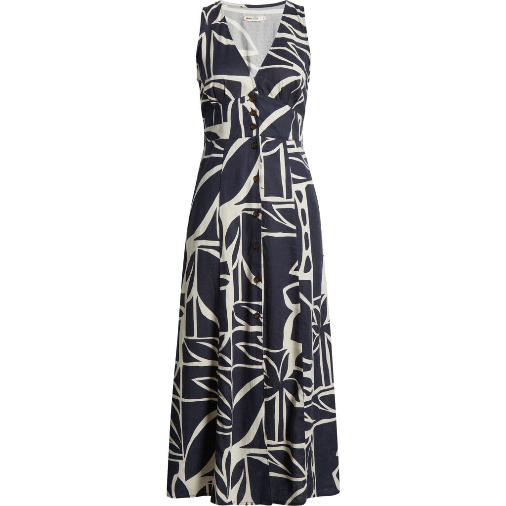 Marine Layer Camila Printed Sleeveless Hemp Blend Maxi Dress In Black