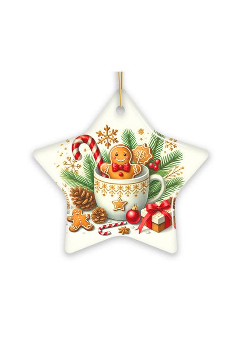 Gingerbread Man Cocoa Mug Star Ceramic Ornament