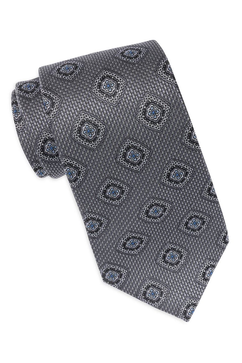Medallion Jacquard Silk Tie, Main, color, GREY