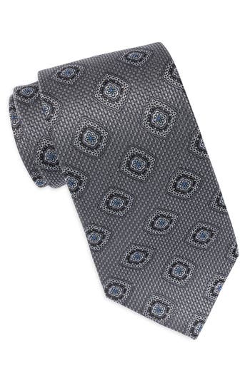 Duchamp Medallion Jacquard Silk Tie In Gray