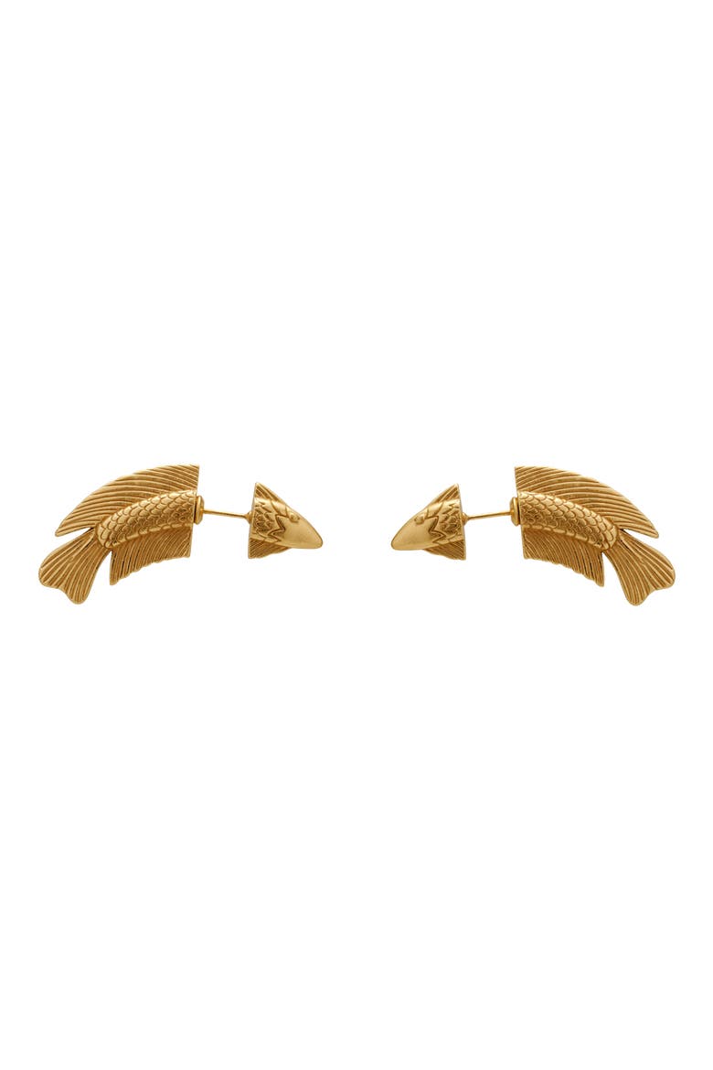 Neemo Fish Ear Jacket Earrings, Main, color, ANTIQUE BRASS