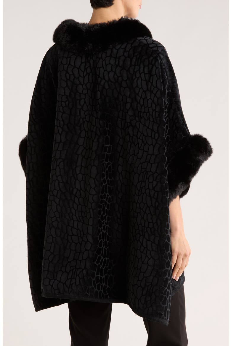 Front Pocket Faux Fur Trim Cape, Alternate, color, BLACK
