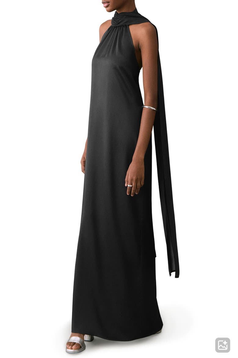 Satin Halter Dress, Main, color, BLACK