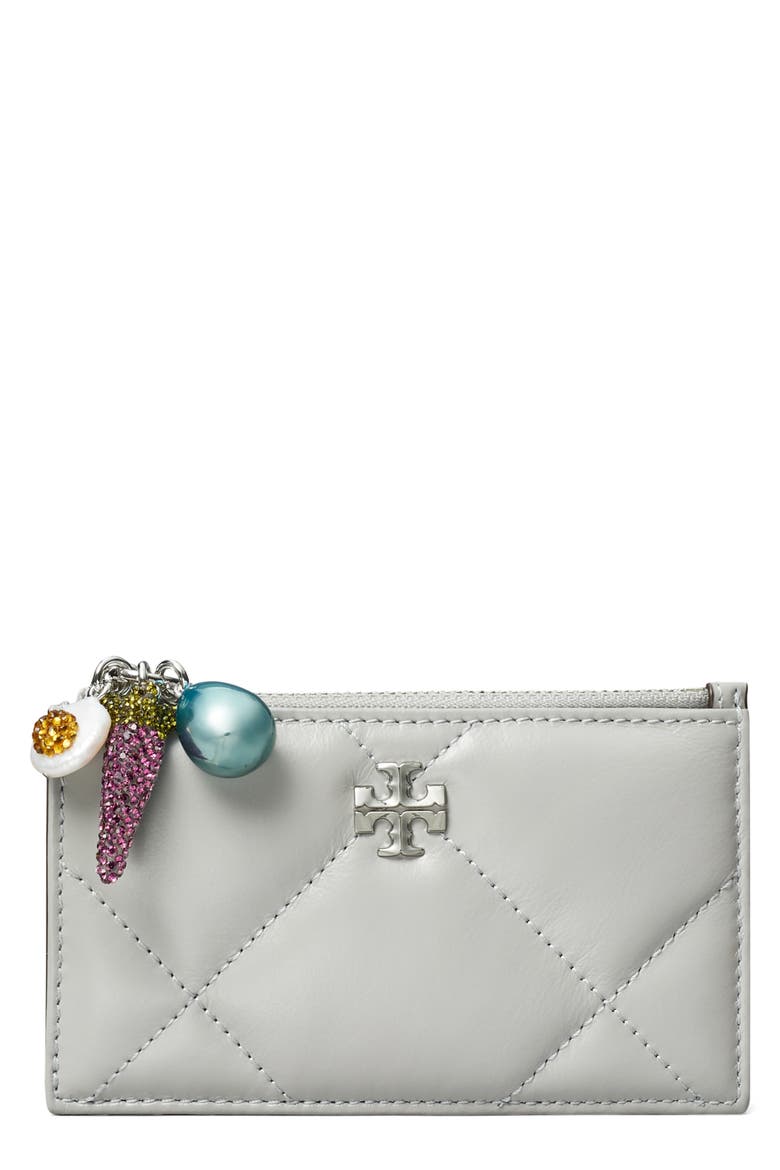 Kira Diamond Quilt Charm Zip Wallet, Main, color, GREY