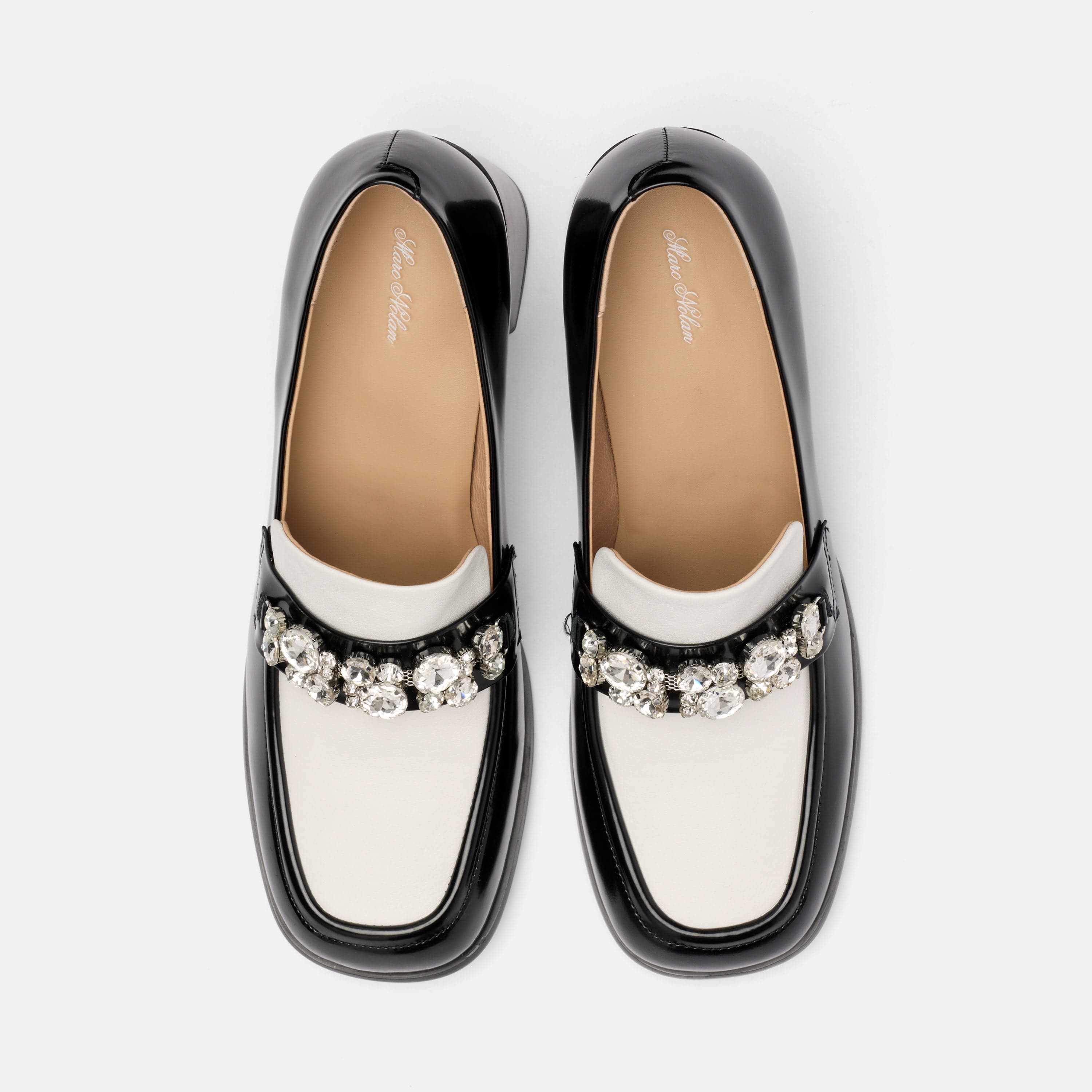 MARC NOLAN Margot Leather Penny Loafer Block Pumps, Alternate, color, Black/White