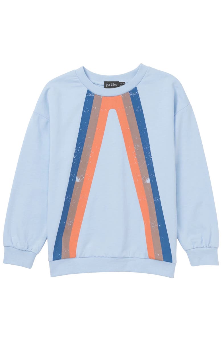 Puddles Multi Color Stripe Ribbed Trim Cotton Spandex Sweatshirt, Main, color, Blue