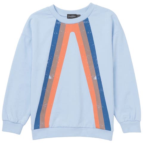 Multi Color Stripe Ribbed Trim Cotton Spandex Sweatshirt