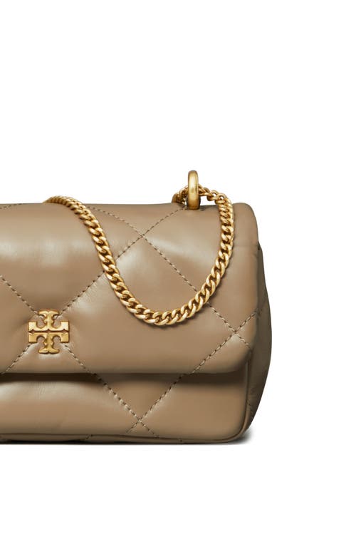 Tory Burch Kira Mini Diamond Quilted Leather Crossbody Bag In Taupe Oak