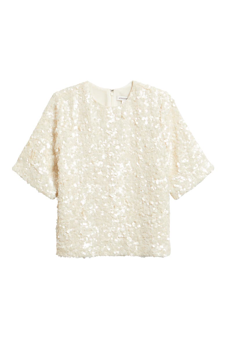 Sequin Short Sleeve Top, Alternate, color, IVORY SEQUIN