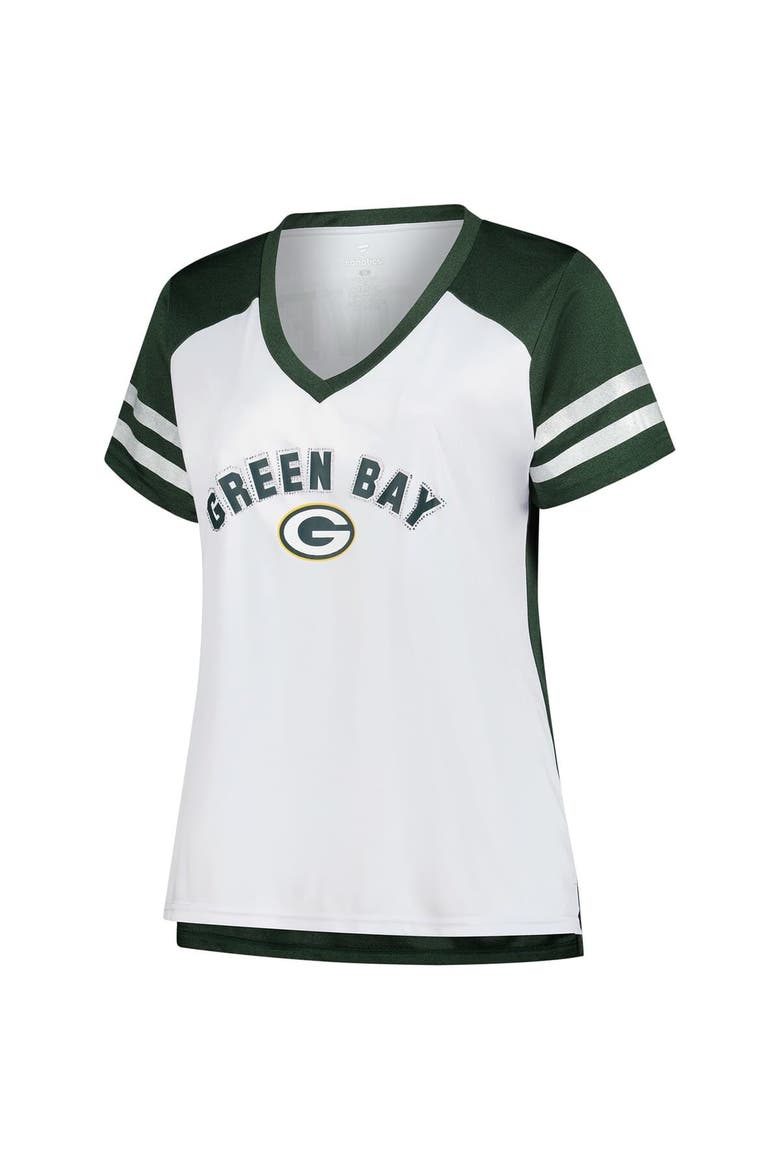 Women's Fanatics Jordan Love White Green Bay Packers Plus Size Bling Raglan V-Neck T-Shirt, Alternate, color, White