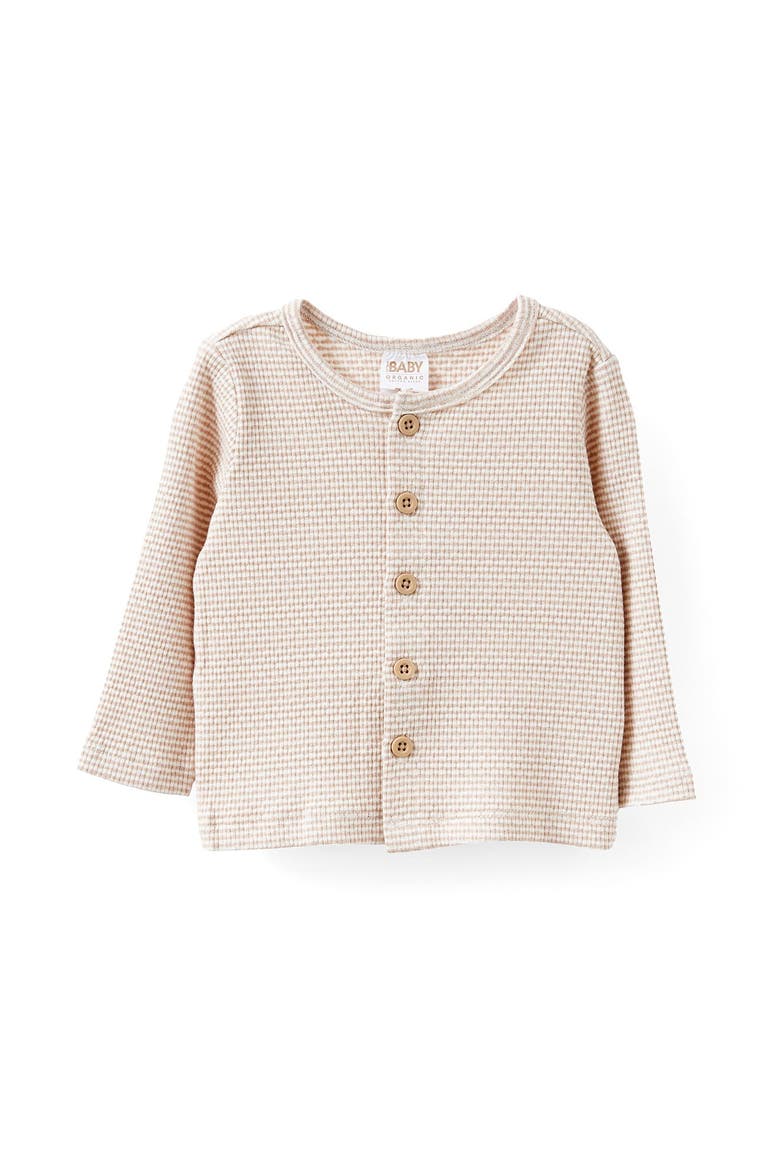 Organic Pointelle Cardigan, Main, color, Latte Cream Finley Stripe