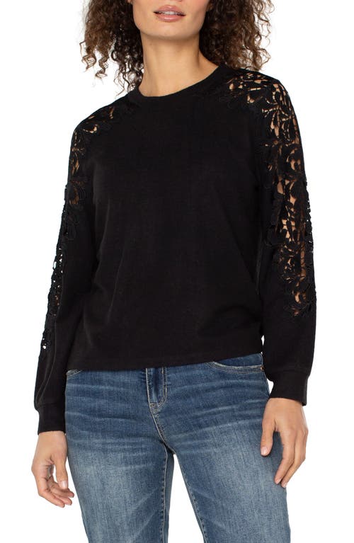 Liverpool Los Angeles Lace Inset Crewneck Knit Top In Animal Print