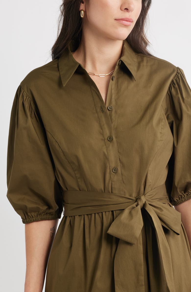 Caslon<sup>®</sup> Puff Sleeve Stretch Cotton Shirtdress, Alternate, color, Olive Dark