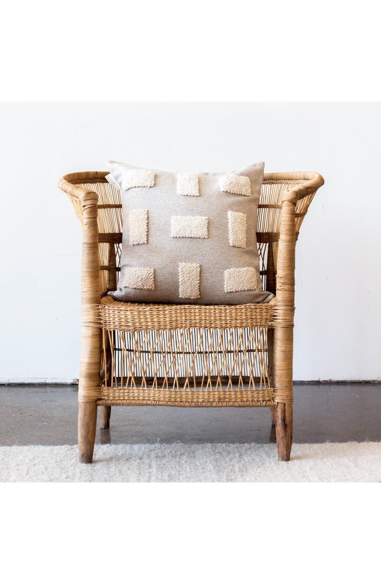 kanju Interiors Blocks Organic Natural White Cotton Throw Pillow - with Insert, Main, color, Natural